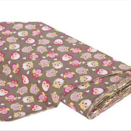 Baumwollstoff "Eulen, pink/taupe "