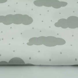 Baumwollstoff "Wolken grau auf weiß "