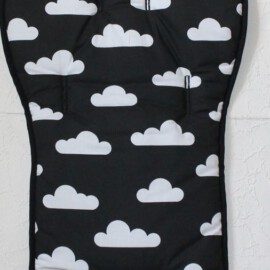 Sitzauflage für  "Uppababy",  schwarzer Stoff mit Wolken