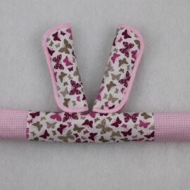 Bügelbezug mit passenden Gurtpolstern,  Schmetterlinge violett,rosa,grau