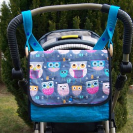 Kinderwagentasche ,Eulen grau/türkis