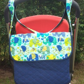 Kinderwagentasche ,Elefanten mint/blau