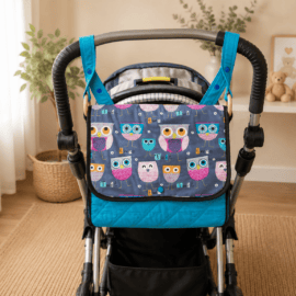 Kinderwagentasche ,Eulen grau/türkis