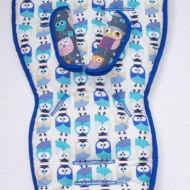 Sitzauflage mit Gurtpolstern  für "Quinny " , Eulen grau/blau