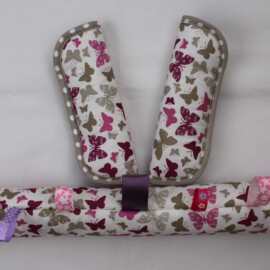 Bügelbezug mit passenden Gurtpolstern ,Schmetterlinge rosa /violett/grau