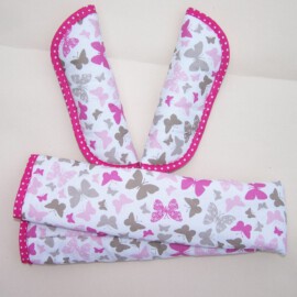 Bügelbezug mit passenden Gurtpolstern ,Schmetterlinge pink/grau