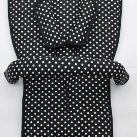 Set für "Bugaboo " , schwarz mit weißen Punkten ,mit Name!