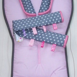 Set für  "Bugaboo " ,Sterne grau /Vichy-Karo rosa/weiß