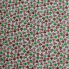 Baumwollstoff  "Pilze grün,braun auf beige "