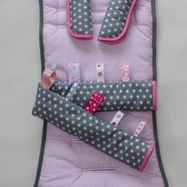 Set für  "Britax " , Sterne auf grau /Vichy-Karo rosa