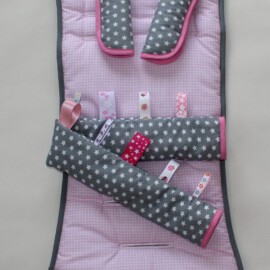 Set für "Baby Jogger " ,Sterne auf grau/Vichy -Karo rosa