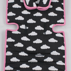 Sitzauflage mit passenden Gurtpolstern für "Maclaren ",  Wolken auf schwarz