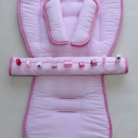 Set für  "Valco Baby ",Baumwollstoff Vichy-Karo rosa/weiß