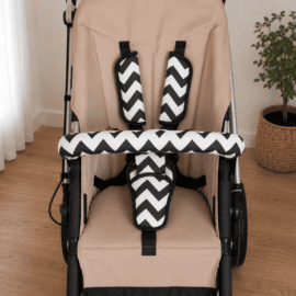 Bügelbezug ,Gurtpolster und Schnallenpolster , “Zig Zag chevron schwarz/weiss”