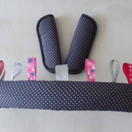 Bügelbezug mit passenden Gurtpolstern ,Tüpfchen grau /pink, 2mm Ø
