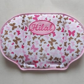 Kissen für Kiwa , mit Namen bestickt !Schmetterlinge, rosa/taupe “