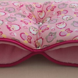 Kinderwagenmuff , Baumwollstoff  “ ,Baumwolle  "Eulen pink /taupe"
