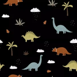 Wasserdichter Stoff ,  softshell  Dinos auf schwarz