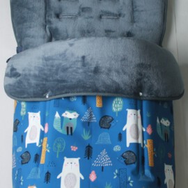 Fußsack für "Hauck" , Wasserdichter Stoff , Waldtiere auf blau