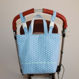 Kinderwagentasche,Baumwollstoff hellblau mit Sternen