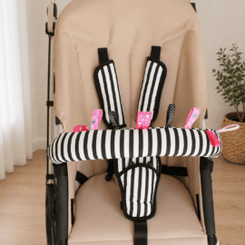 Bügelbezug ,Gurtpolster und Schnallenpolster , Baumwollstoff  “Streifen schwzy/weiß"