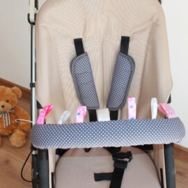 Bügelbezug mit passenden Gurtpolstern ,Tüpfchen pink auf grau 2mm Ø