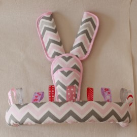 Bügelbezug ,Gurtpolster und Schnallenpolster , Baumwollstoff ZigZag rosa/grau