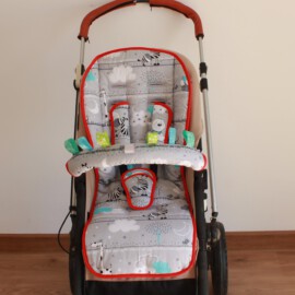 Set für "Bugaboo ", Baumwollstoff “Tiere auf grau „