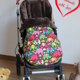 Fußsack für  "Goodbaby  " , Baumwollstoff "Elefanten auf braun “