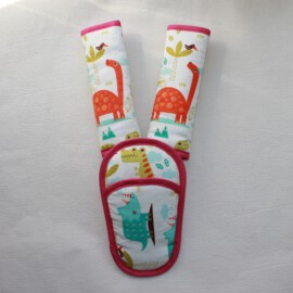 Gurtpolster und Schnallenpolster für Buggy , Lustige Dinos beige/pink
