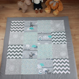 Patchwork Decke grau/blau
