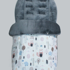 Fußsack für  "Joie" ,  wasserdicht  Waldtiere auf beige/fleece grau