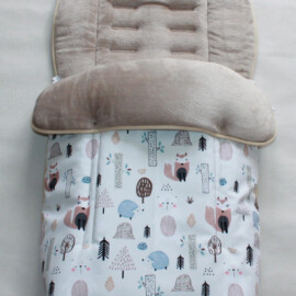 Fußsack für  "Joie" ,  wasserdicht  Waldtiere auf beige/fleece beige
