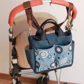 Kinderwagentasche, canvas uni blau/Kreise auf blau