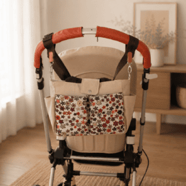 Kinderwagentasche, canvas uni beige mit Blümen