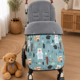 Fußsack für "Cybex " ,Wasserdichter Stoff , softshell ,Waldtiere auf mint/grau