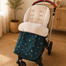 Fußsack für "Baby Jogger " , grüner Stoff mit Blümen /Fleece beige