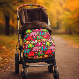 Fußsack für  "Goodbaby  " , Baumwollstoff "Elefanten auf braun “