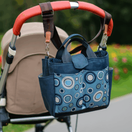 Kinderwagentasche, canvas uni blau/Kreise auf blau
