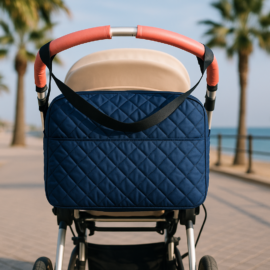 Wasserdicht !Gesteppte  Kinderwagentasche ,passt für alle Kinderwagen! dunkelblau