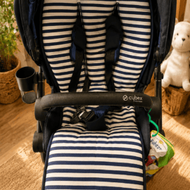 Sitzauflage für den "Cybex Priam" , Baumwollstoff “Streifen”, schwarz/ weiß